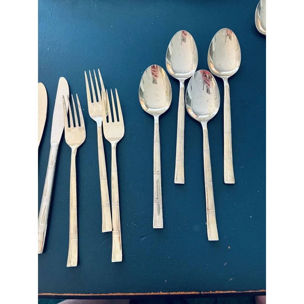 Lifetime Cutlery IC Stainless‎ Japan Bamboo Gold Electroplated Flatware 21 Piece